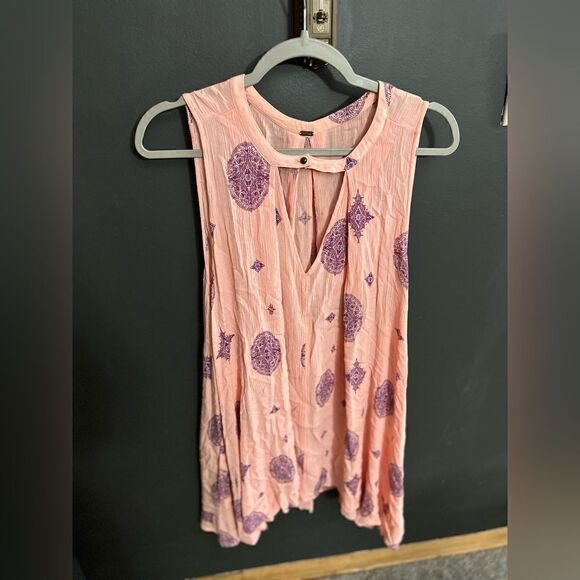 Free People Tree Swing Tunic Dress Size M Pink Purple Medallion Rayon Sleeveless - Picture 4 of 9